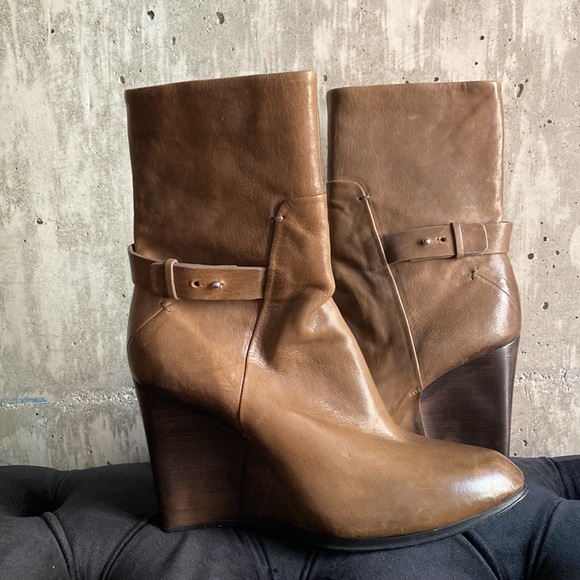Costume National, taupe, wedge booties. Distressed look. EUC - Picture 2 of 5
